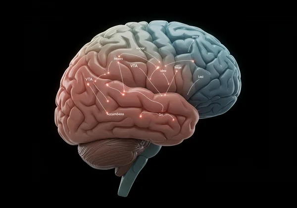 Simplified diagram of the brain's reward system.