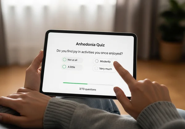 User taking a confidential online anhedonia quiz