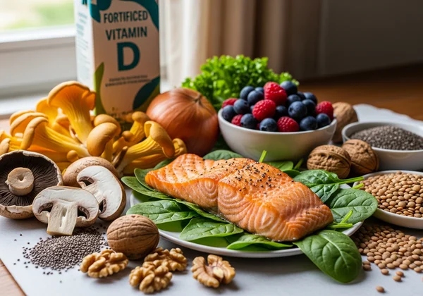 Diverse nutrient-rich foods supporting mood and brain health
